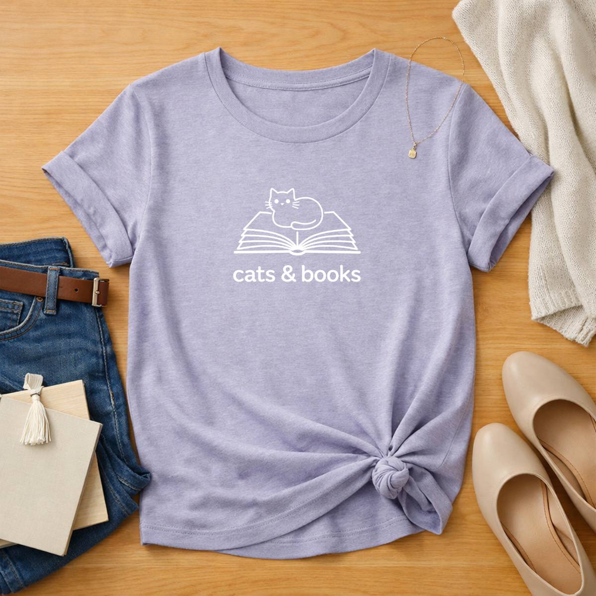 Cats & Books Unisex Literary T Shirt