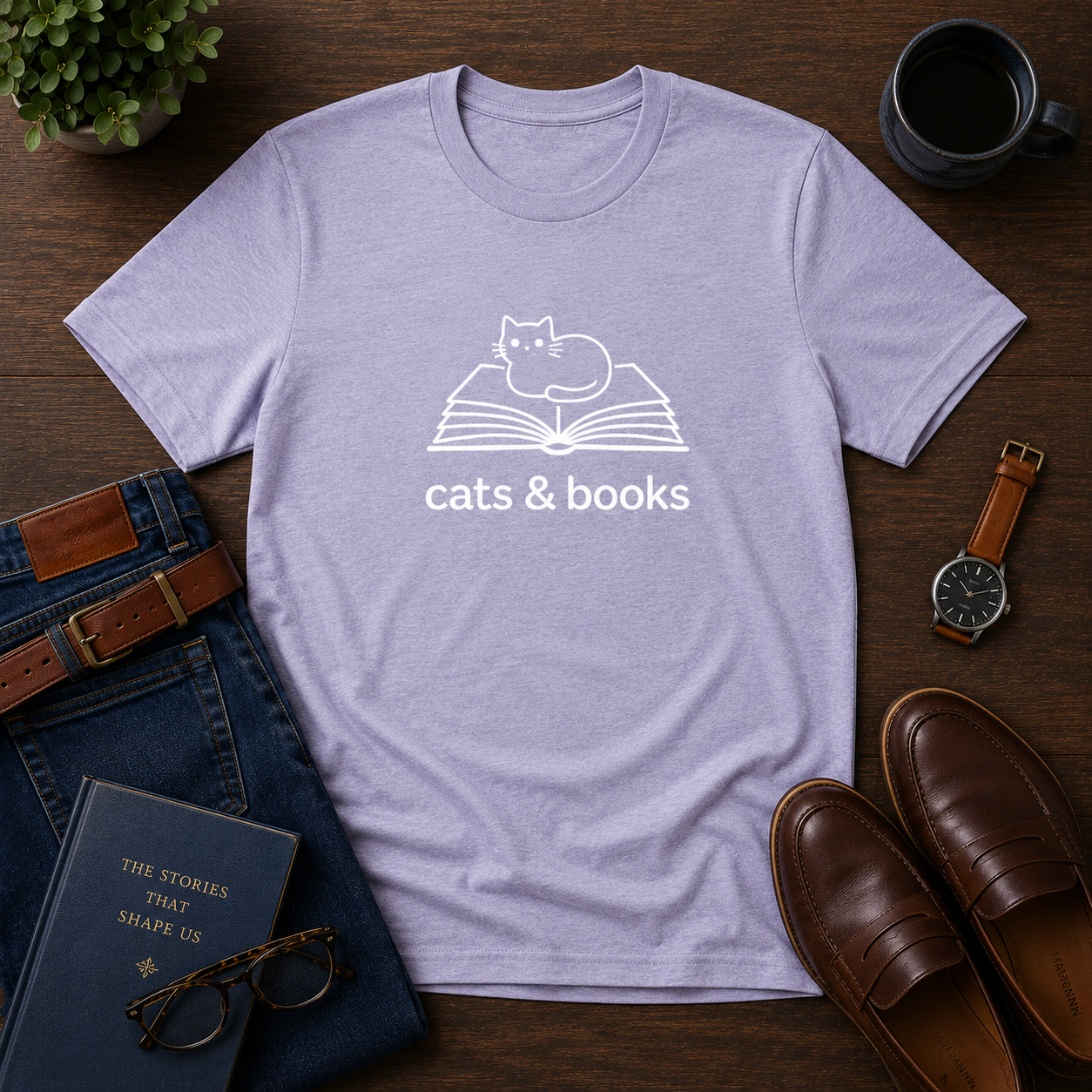 Cats & Books Unisex Literary T Shirt