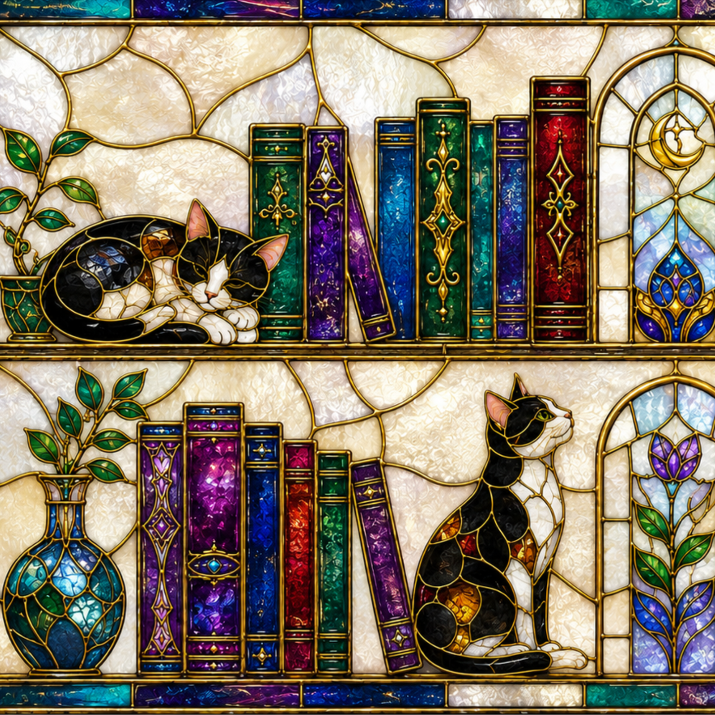 Cats in the Stacks - Stained Glass Style Mug